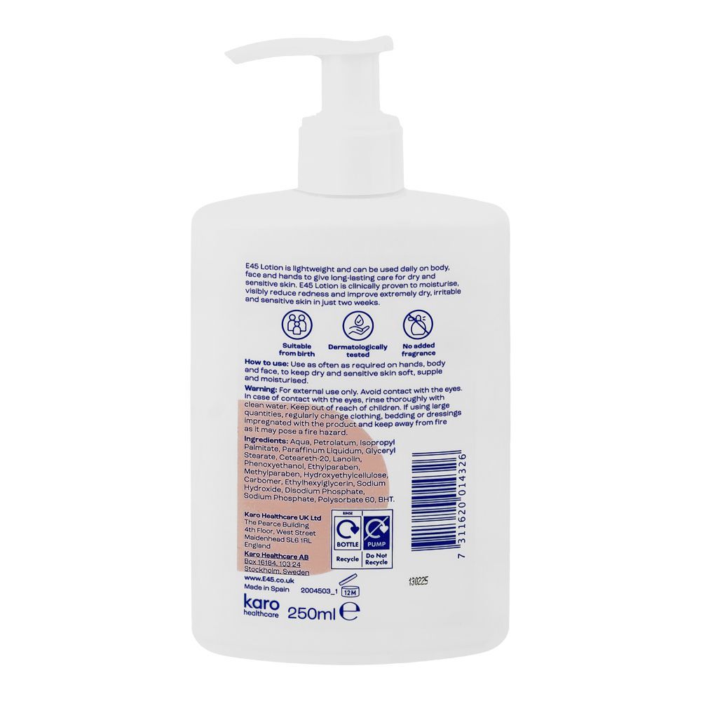 E45 24-Hour Moisturization Lotion, Suitable From Birth, For Very Dry & Sensitive Skin, 250ml - Image 2