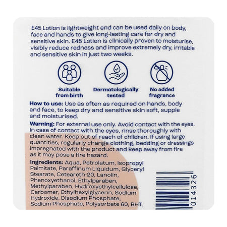 E45 24-Hour Moisturization Lotion, Suitable From Birth, For Very Dry & Sensitive Skin, 250ml - Image 3
