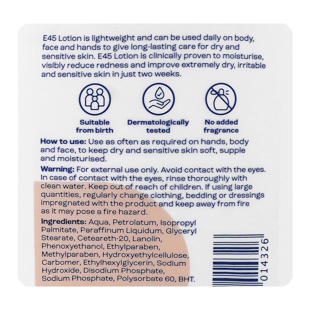 E45 24-Hour Moisturization Lotion, Suitable From Birth, For Very Dry & Sensitive Skin, 250ml - Image 3