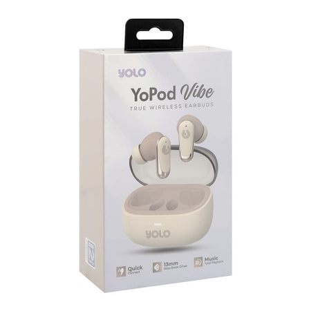 YOLO Yopod Vibe True Wireless Earbuds, 30 Hours Play Time, Beige - Image 2
