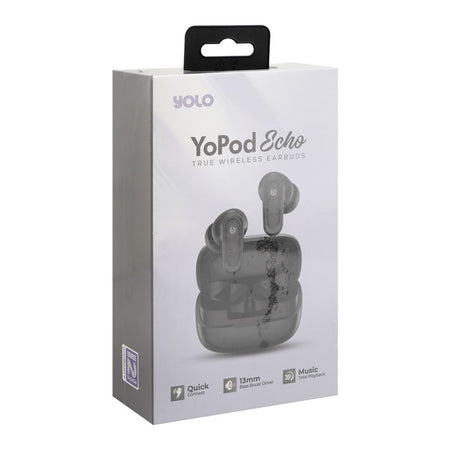 YOLO Yopod Echo True Wireless Earbuds, 30 Hours Play Time, Black - Image 2
