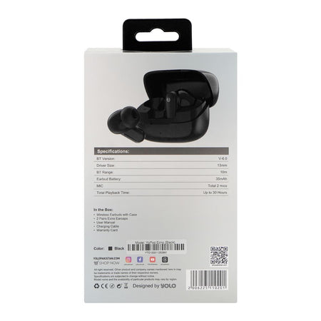 YOLO Yopod Echo True Wireless Earbuds, 30 Hours Play Time, Black - Image 3