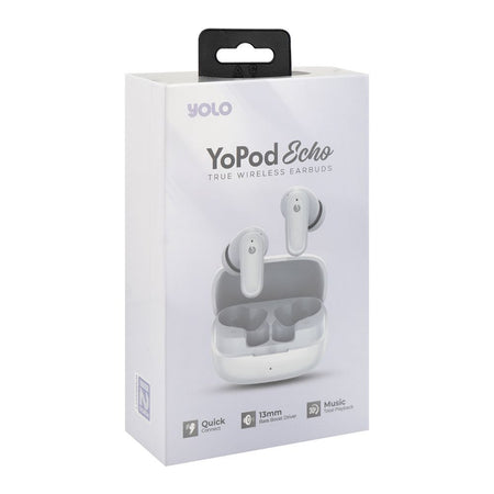 YOLO Yopod Echo True Wireless Earbuds, 30 Hours Play Time, White - Image 2