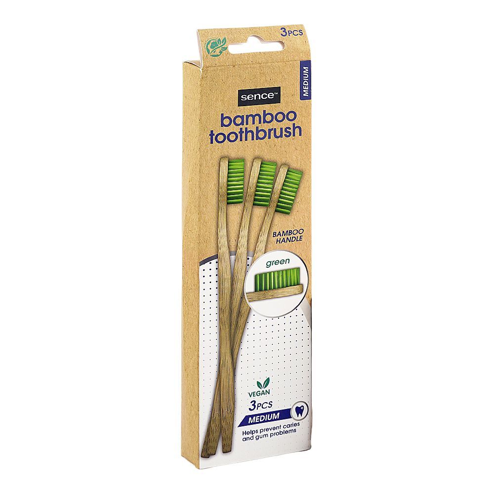 Sence Bamboo Handle Green Toothbrush, Vegan, Medium, 3-Pack - Main Image