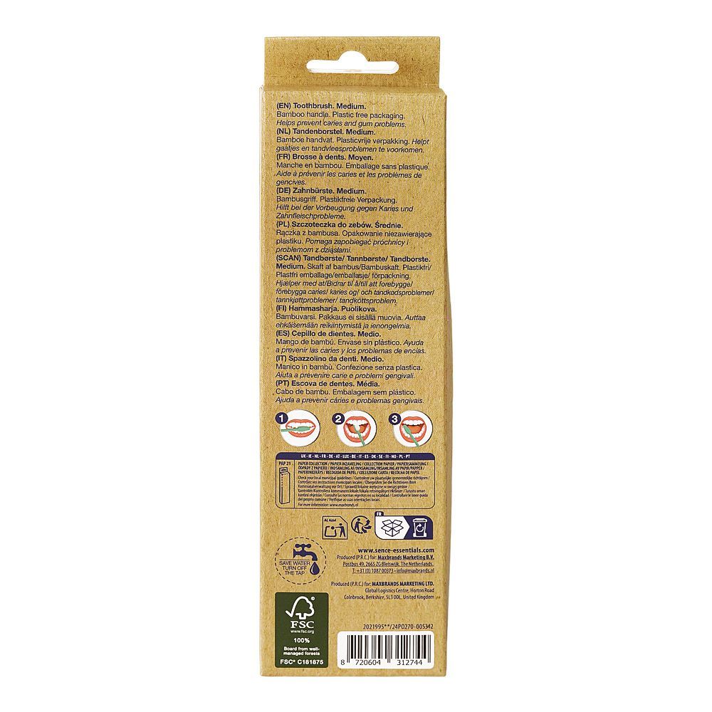 Sence Bamboo Handle Green Toothbrush, Vegan, Medium, 3-Pack - Image 2