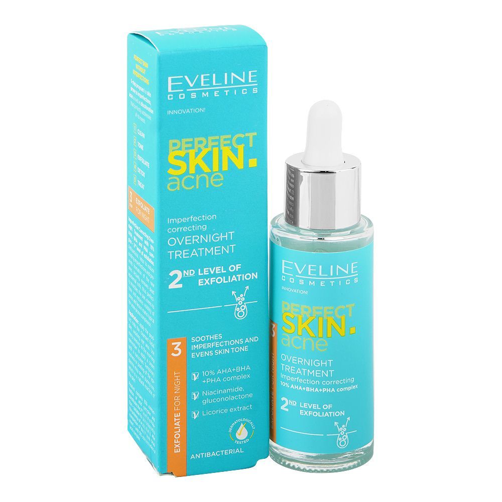 Eveline Perfect Skin Acne Overnight Treatment 2nd Level Of Exfoliation, Niacinamide, Salicylic Acid, For All Types Of Skin, 30ml - Main Image