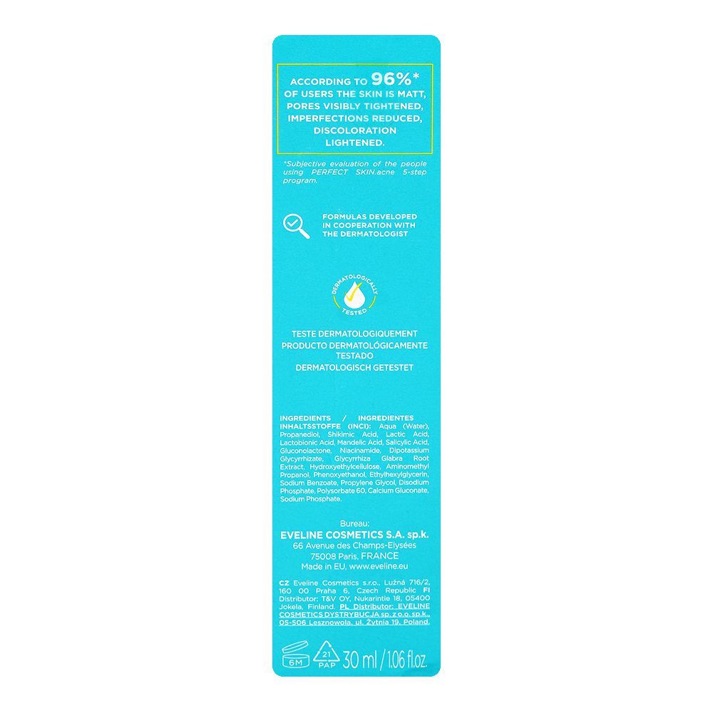 Eveline Perfect Skin Acne Overnight Treatment 2nd Level Of Exfoliation, Niacinamide, Salicylic Acid, For All Types Of Skin, 30ml - Image 3