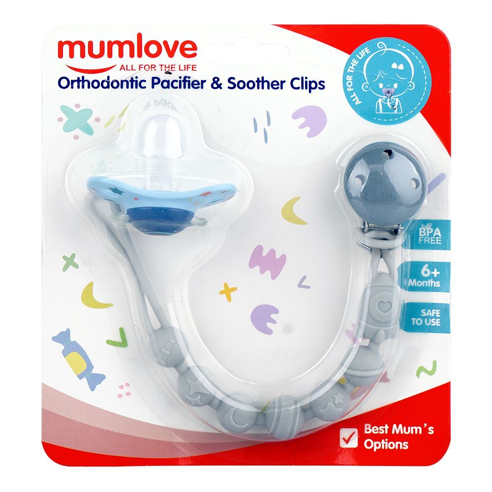 Mum Love Orthodontic Pacifiers & Soother Clips, BPA Free, 6+ Months, Grey, P1039-8 M - Main Image