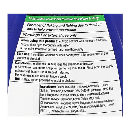 Selsun Blue Solenium Sulfide 1% Moisturizing Formula Anti-Dandruff Shampoo, Citric Acid, 180ml - Image 3