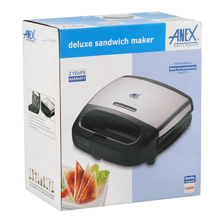 Anex Deluxe Sandwich Maker, 750W, 220-240V, Black/Silver, AG-2131 - Image 3
