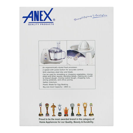 Anex Deluxe Food Processor, 450W, 220V-240V, 1800ml Bowl, Black, AG-1041 - Image 4