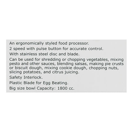 Anex Deluxe Food Processor, 450W, 220V-240V, 1800ml Bowl, Black, AG-1041 - Image 5