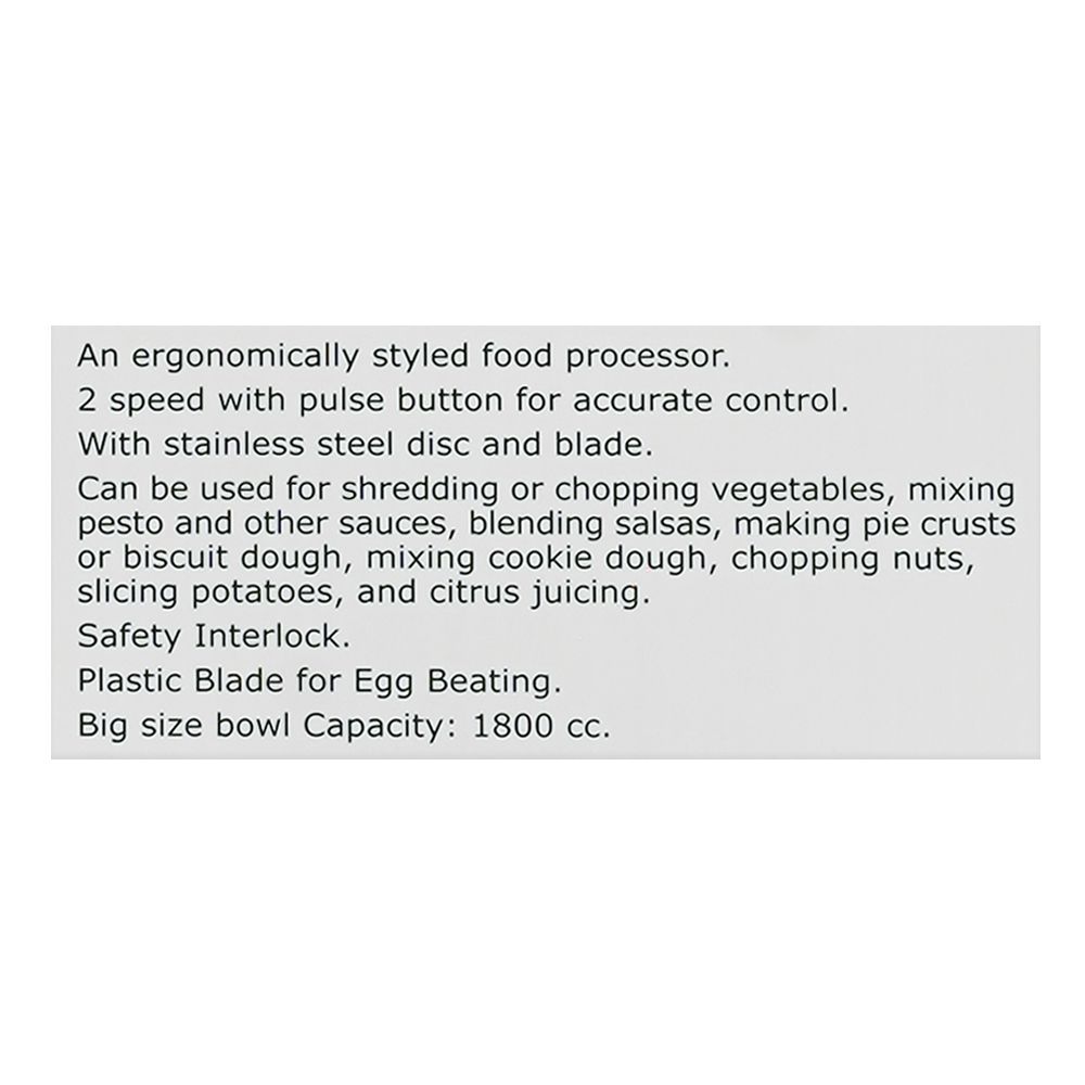 Anex Deluxe Food Processor, 450W, 220V-240V, 1800ml Bowl, Black, AG-1041 - Image 5