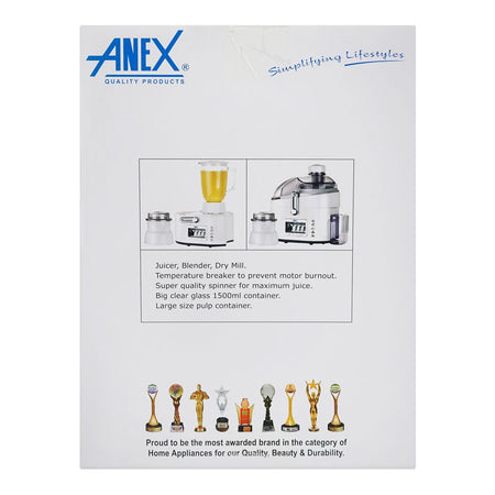 Anex Deluxe Juicer Blender Dry Mill, 600W, 220-240V, 500ml Container, Black, AG-180GL - Image 4