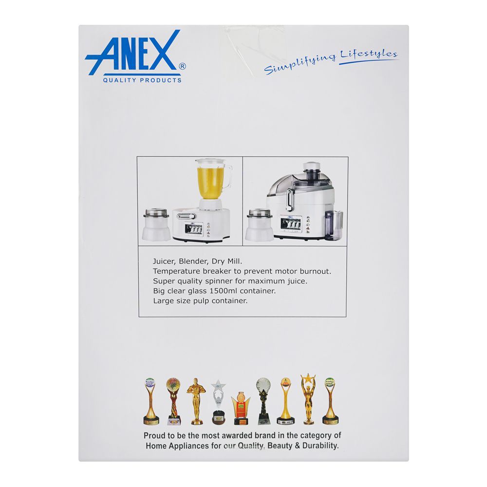 Anex Deluxe Juicer Blender Dry Mill, 600W, 220-240V, 500ml Container, Black, AG-180GL - Image 4