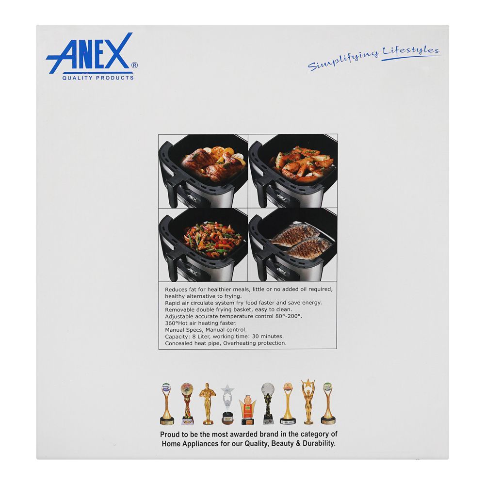Anex Deluxe Air Fryer, 1700 + 500W, 220-240V, 8 Liters, AG-2125 - Image 4