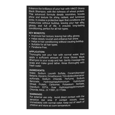 Vince Nuvex Glossy Black Wheat Protein Shampoo, For Shiny Hair, 350ml - Image 3
