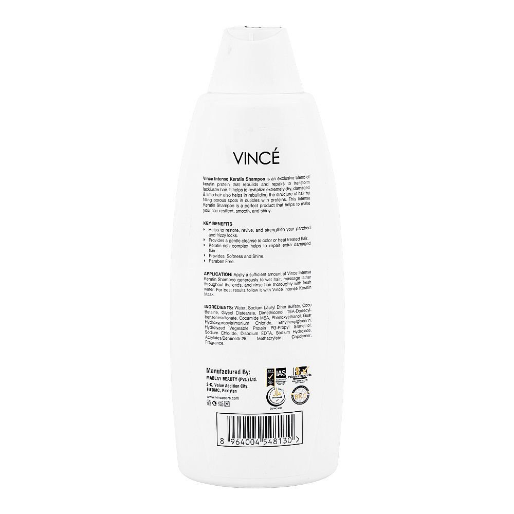 Vince Intense Keratin Extra Damage Repair Shampoo, For Damaged Hair, 460ml - Image 2