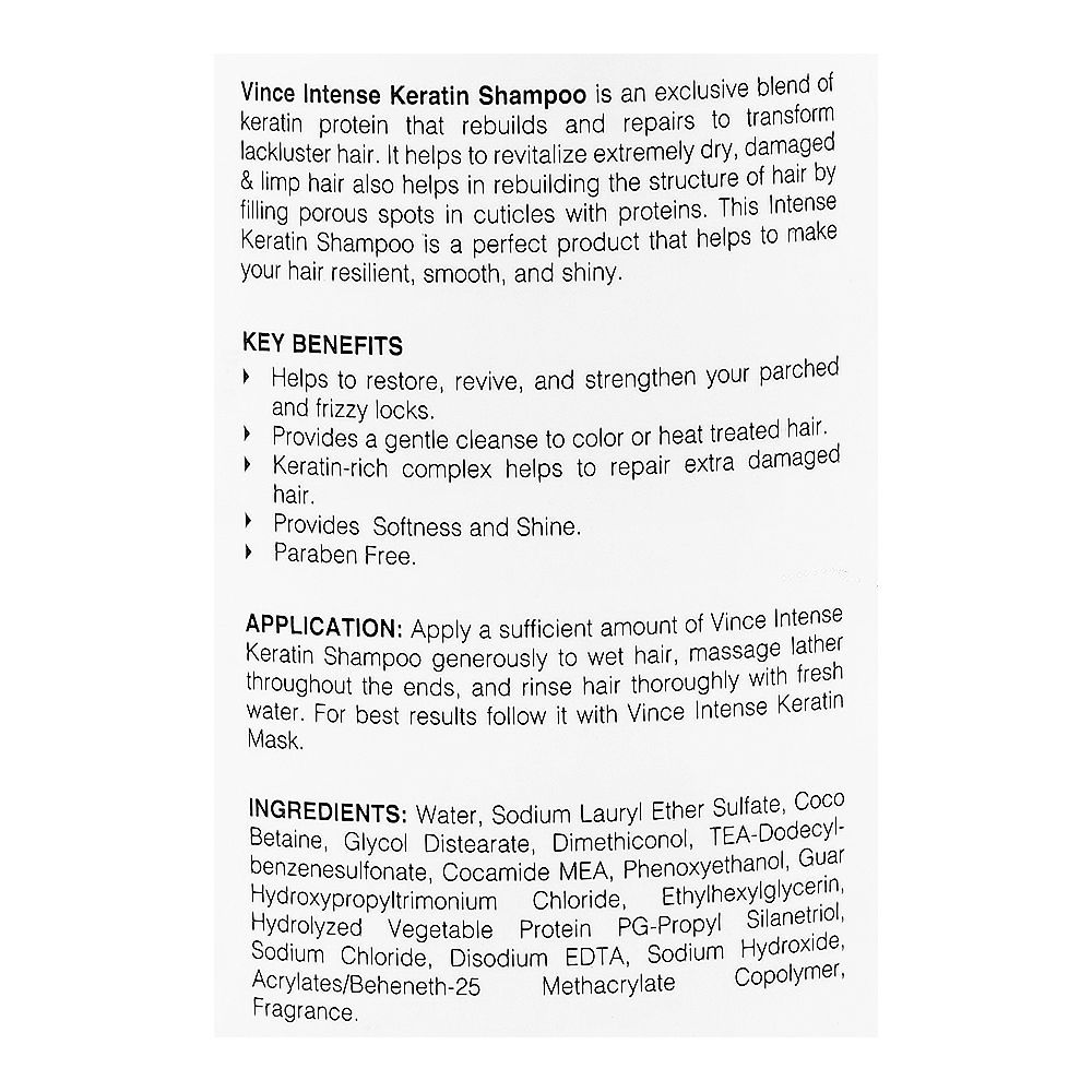 Vince Intense Keratin Extra Damage Repair Shampoo, For Damaged Hair, 460ml - Image 3