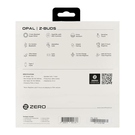 Zero Opal ANC Z Wireless Earbuds, 5 Hours Run Time, IPX4 Water Resistant, Beige - Image 4
