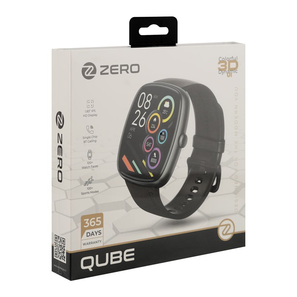 Zero 1.83 Inches HD Display Qube Smart Watch, IP66 Water Resistant, BT Calling, Black - Image 2