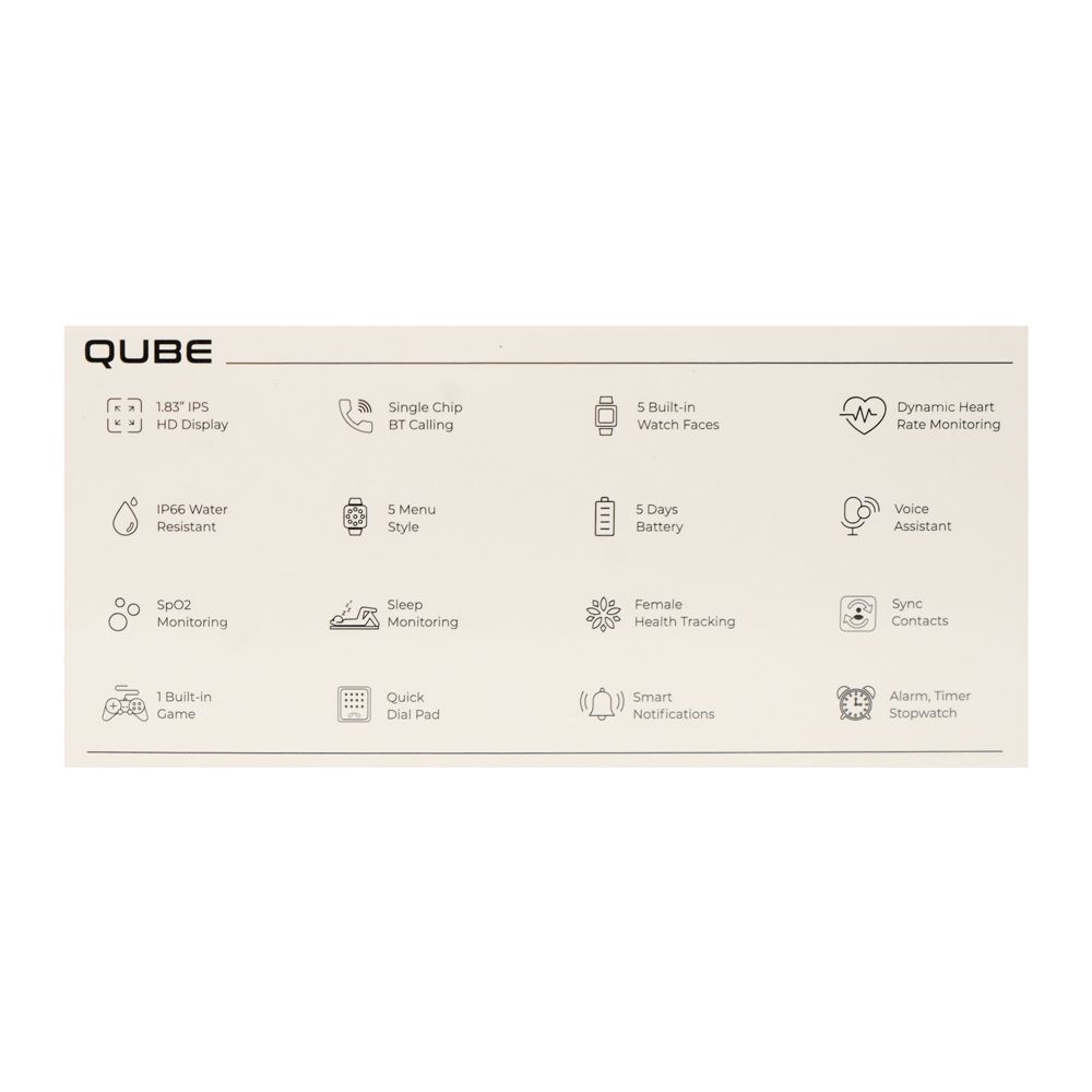 Zero 1.83 Inches HD Display Qube Smart Watch, IP66 Water Resistant, BT Calling, Black - Image 4
