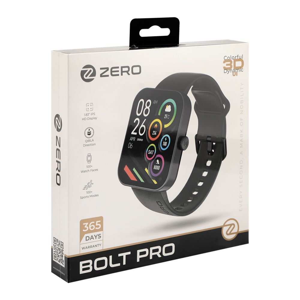 Zero 1.83 Inches IPS HD Display Bolt Pro Smart Watch, IP66 Water Resistant, BT Calling, Jet Black - Image 2