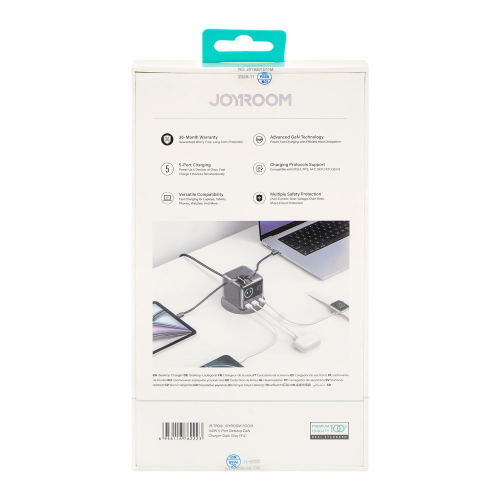 Joyroom Podix 5-Port Desktop Gan Charger, 140W, Dark Grey, JR-TRD01 - Image 3