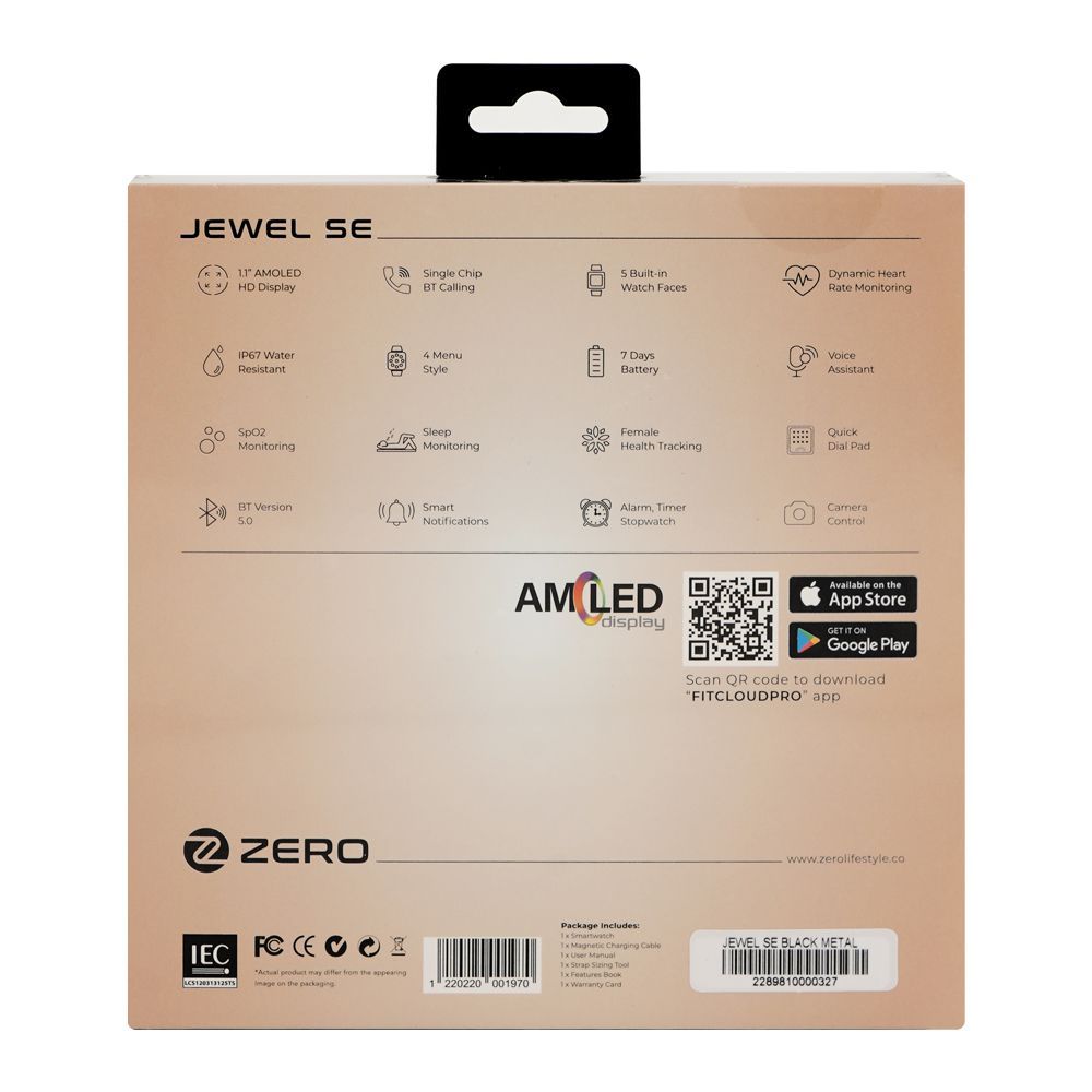 Zero 1.1 Inches AMOLED HD Display Jewel SE Smart Watch, IP67 Water Resistant, BT Calling, Black Metal - Image 3