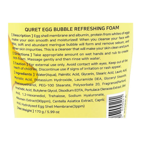 Quret Egg Bubble Refreshing Cleansing Foam, Glycerin, 170g - Image 3