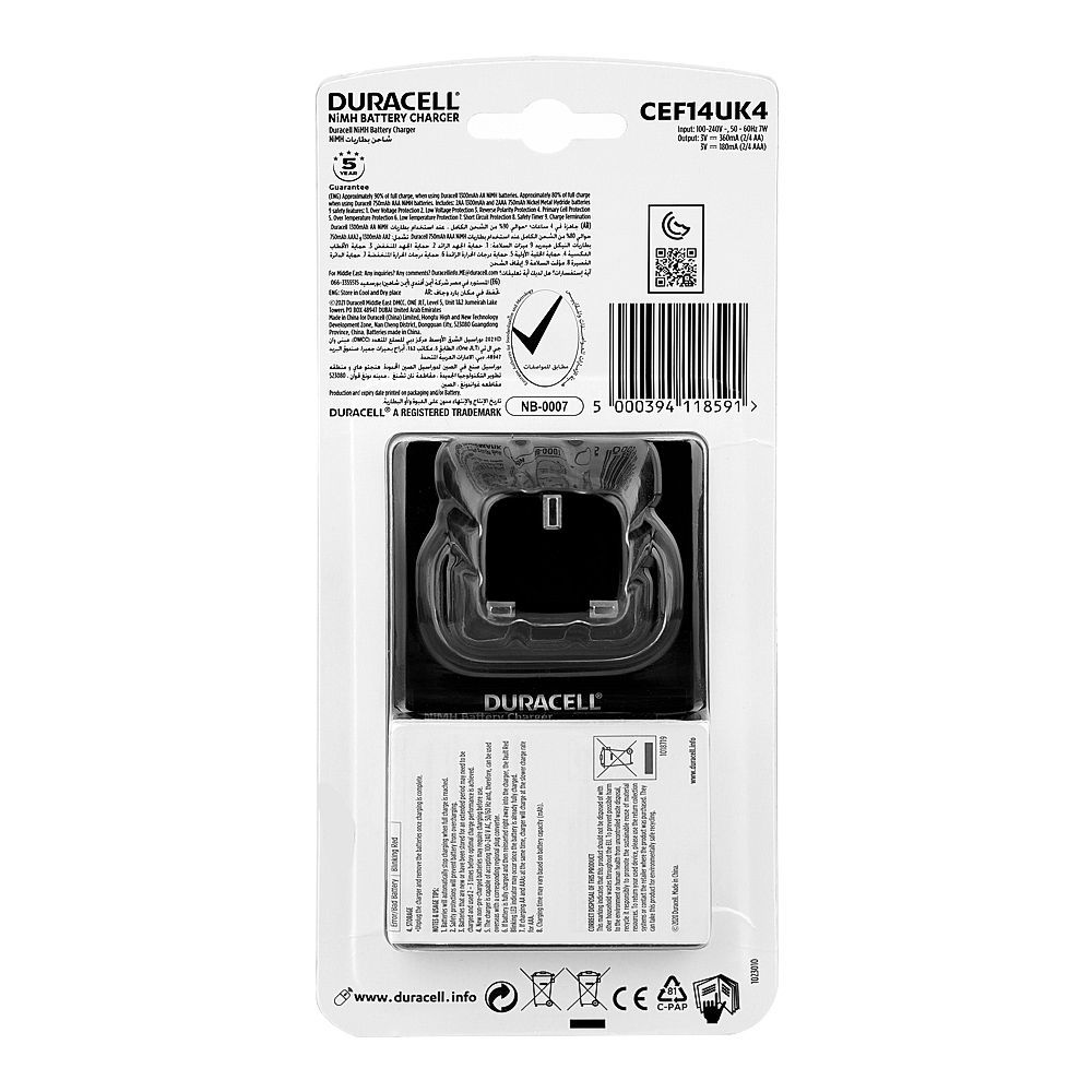 Duracell Nimh Battery Charger With 2 X AA 1300mAh + 2 X AAA 750mAh, CEF14UK4 - Image 2