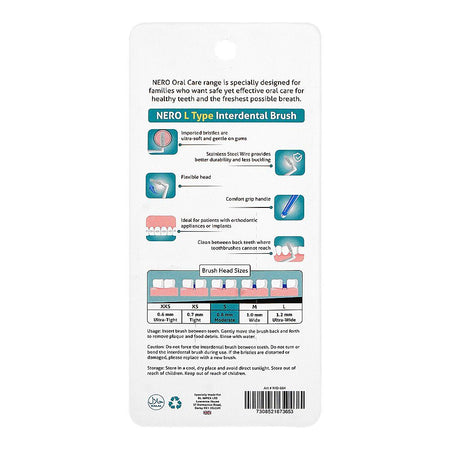 Nero L Type Interdental Brush, 0.8mm, NID-604, 4-Pack - Image 2