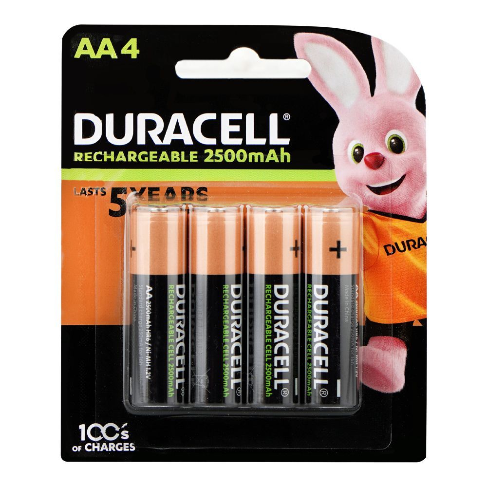 Duracell Rechargeable Batteries 2500mAh, 1.2V, AA, 4-Pack - Main Image