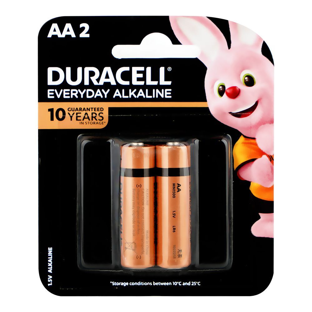 Duracell Everyday Alkaline Battery, 1.5V, AA, 2-Pack - Main Image