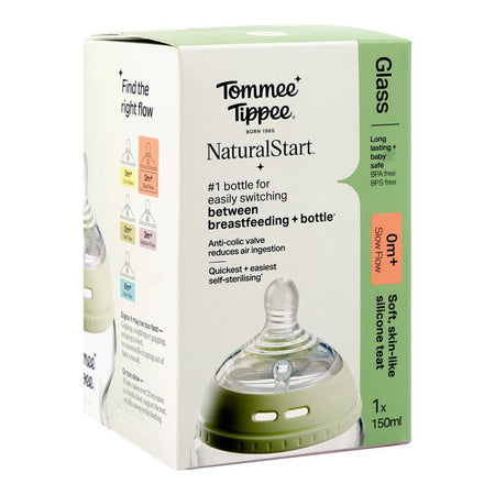 Tommee Tippee Natural Start Glass Feeding Bottle, BPA & BPS Free, Slow Flow, 0 Months+ 150ml, 427027 - Image 3