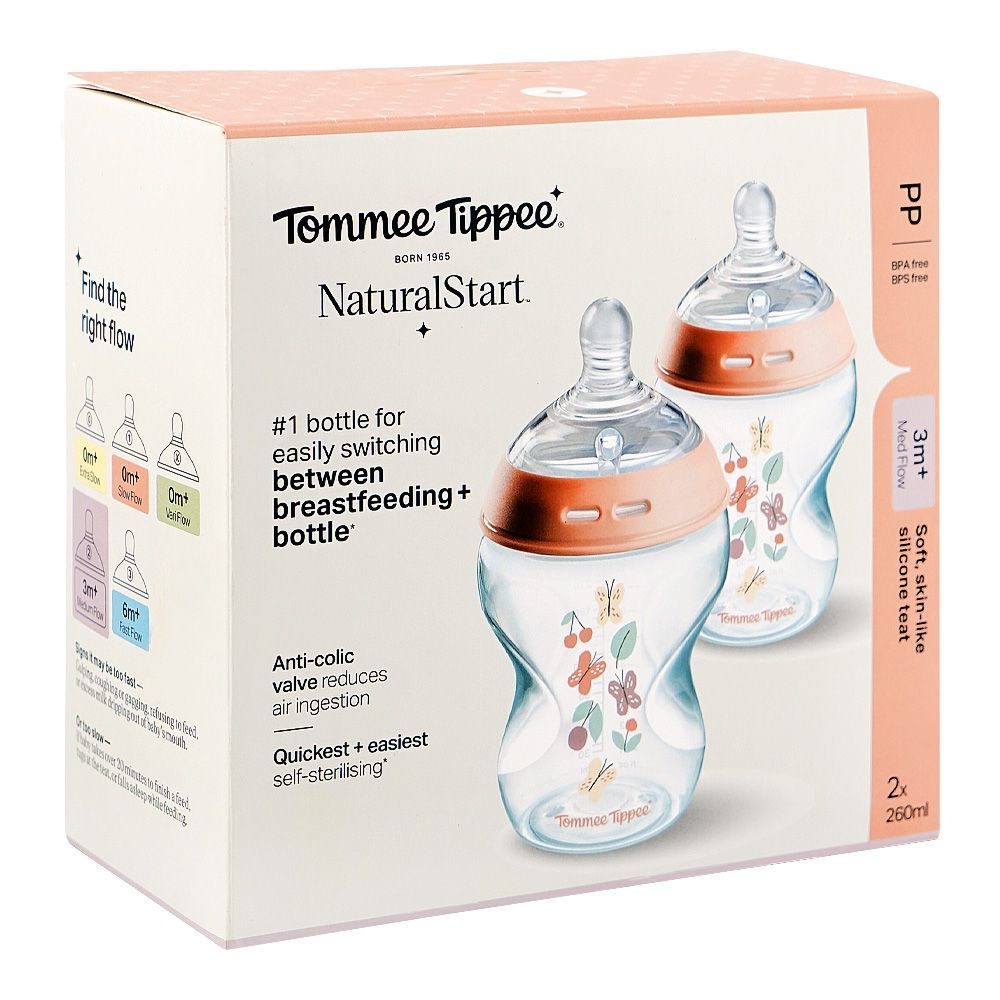 Tommee Tippee Natural Start Medium Flow PP Feeding Bottle, BPA & BPS Free, 3 Months+  2 X 260ml, 427017 - Image 3