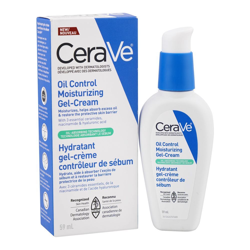 CeraVe Oil Control Moisturising Gel Cream, Paraben & Fragrance Free, Niacinamide, Hyaluronic Acid, For Dry Skin, 59ml - Main Image