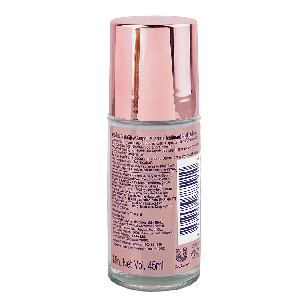 Vaseline Gluta Glow Ampoule Bright & Repair Serum Deodorant Roll On, Niacinamide, Glycerin, 45ml - Image 2