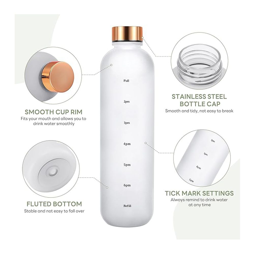 AJF Golden Cap Tritan Plastic Water Bottle With Time Scale, BPA Free, 500ml, White - Main Image