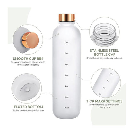 AJF Golden Cap Tritan Plastic Water Bottle With Time Scale, BPA Free, 500ml, White - Main Image