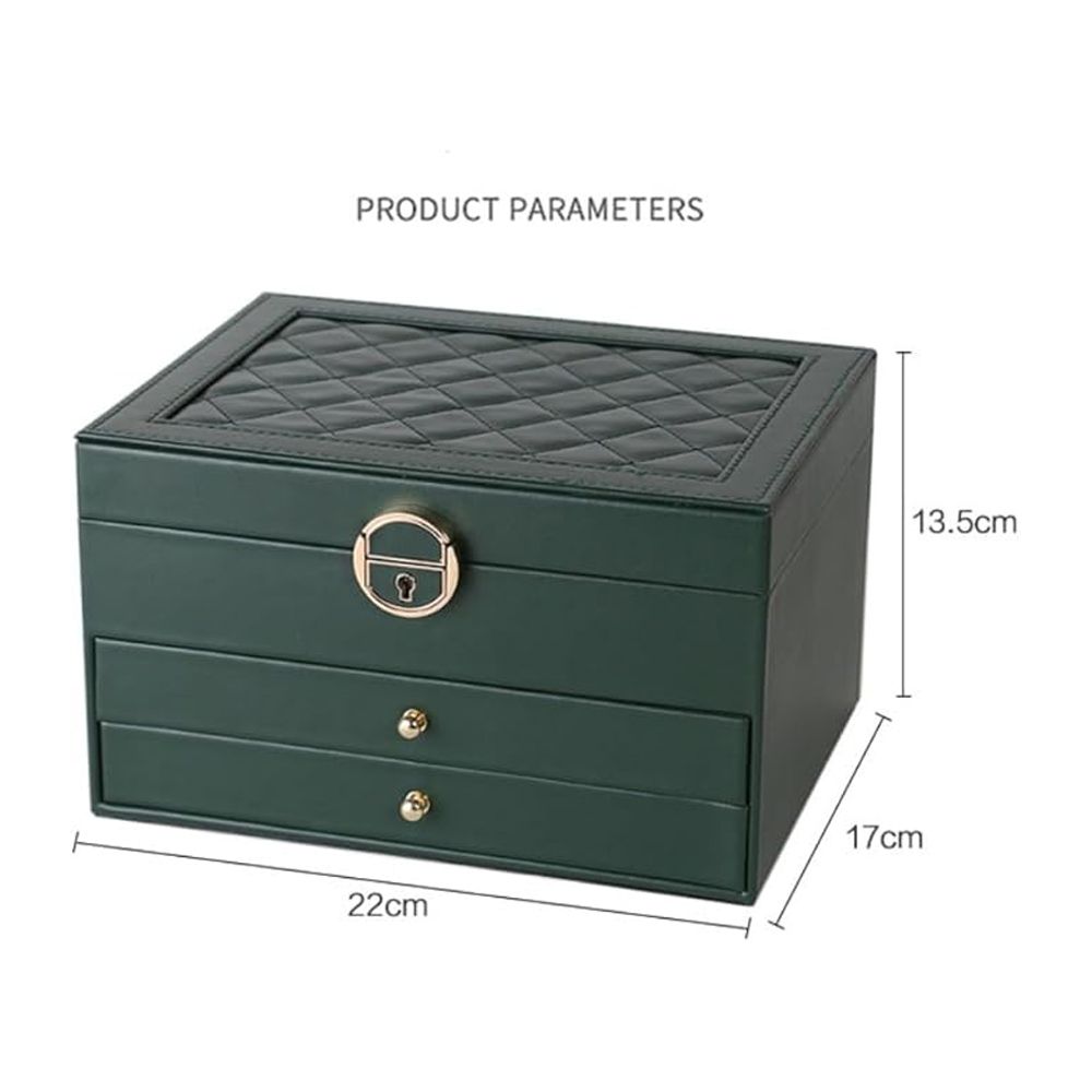 AJF Leather Jewellery Organizer with Locker 4 Layers Hanging Holder Jewelry Box, Green - Main Image