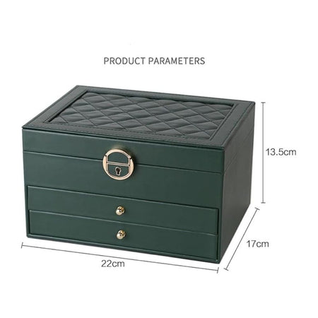AJF Leather Jewellery Organizer with Locker 4 Layers Hanging Holder Jewelry Box, Green - Main Image