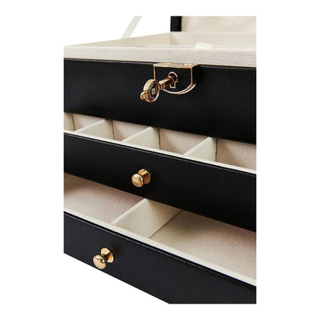 AJF Leather Jewellery Organizer with Locker 4 Layers Hanging Holder Jewelry Box, Black - Image 2