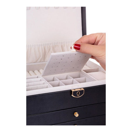 AJF Leather Jewellery Organizer with Locker 4 Layers Hanging Holder Jewelry Box, Black - Image 3