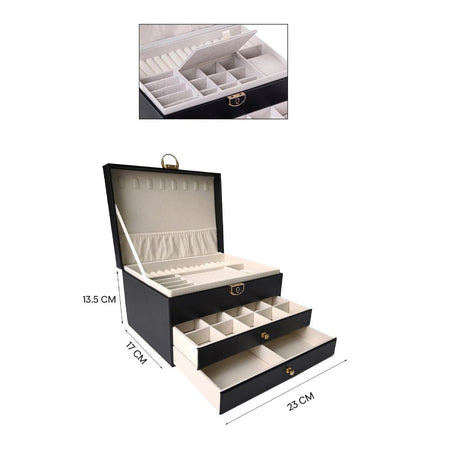 AJF Leather Jewellery Organizer with Locker 4 Layers Hanging Holder Jewelry Box, Black - Image 4