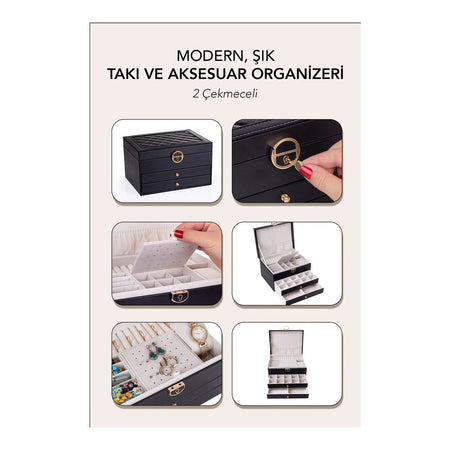 AJF Leather Jewellery Organizer with Locker 4 Layers Hanging Holder Jewelry Box, Black - Image 5