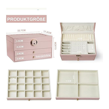 AJF Leather Jewellery Organizer with Locker 4 Layers Hanging Holder Jewelry Box, Pink - Image 2