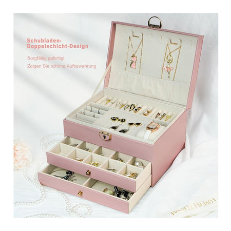 AJF Leather Jewellery Organizer with Locker 4 Layers Hanging Holder Jewelry Box, Pink - Image 3