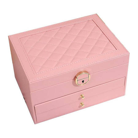 AJF Leather Jewellery Organizer with Locker 4 Layers Hanging Holder Jewelry Box, Pink - Image 4