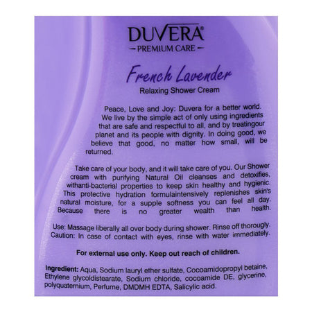 Duvera French Lavender Relaxing Shower Cream, Salicylic Acid, 650ml - Image 3